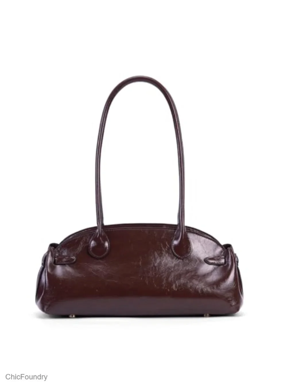 Vintage Shoulder Bag - Glossy Faux Leather Top Handle Handbag